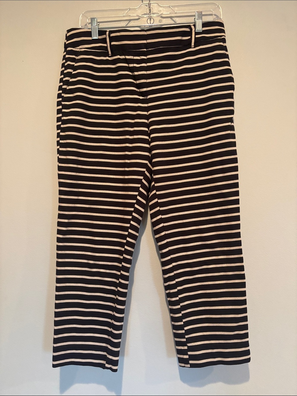 LOFT Black and Cream Striped Cropped Pants